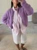 Women's Wool Cardigan Lazy Style Loose Crewneck Knit Short Jacket Soft Long Sleeve Sweater, Beige