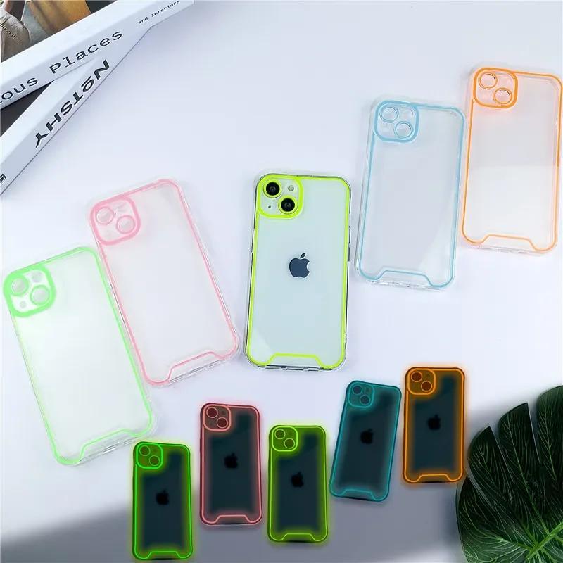 Светящийся силиконовый мягкий чехол с ночником для iPhone 14 11 12 13 14 15 Pro Max Plus XR XS Max, прозрачная задняя крышка