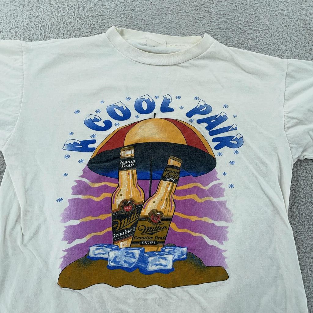 Винтажная футболка Miller Genuine Draft A Cool Pair Beer 90-х S/M Мультяшная Пляж Серфинг
