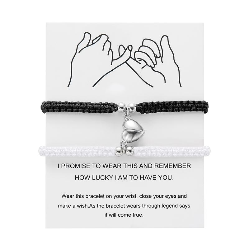 2Pcs/Set Romantic Heart Magnetic Attract Couple Bracelet For Women Men Fashion Braided Rope Matching Bracelet Friendship Jewelry