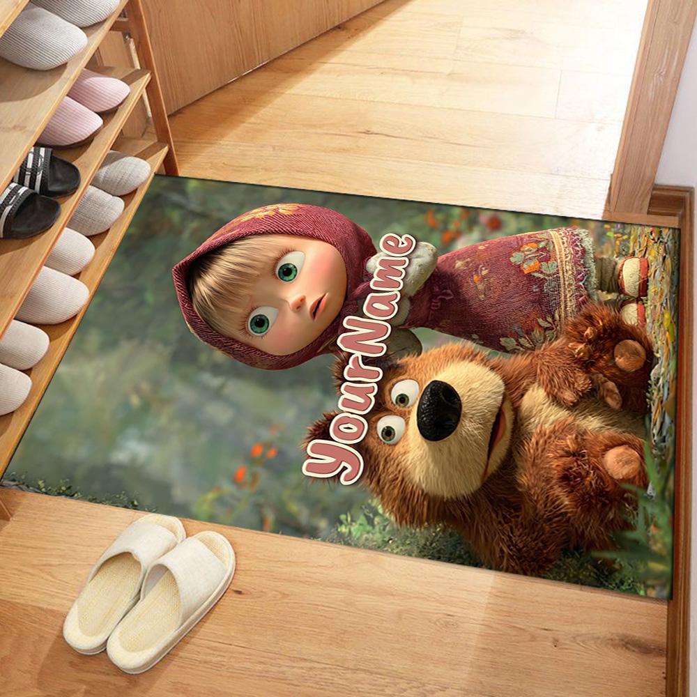 Masha Bear Customize Your Name Floor Mat Design for Study room Dining Room Kitchen Entryway Antislip Carpet Decorate Offices