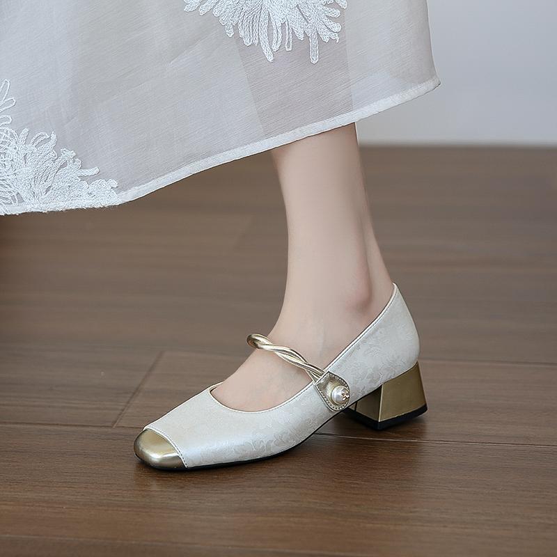 Мода 2024 года, женская весна и осень, новая мода, цветная кожаная поверхность, светлый рот, удобные туфли на высоком каблуке