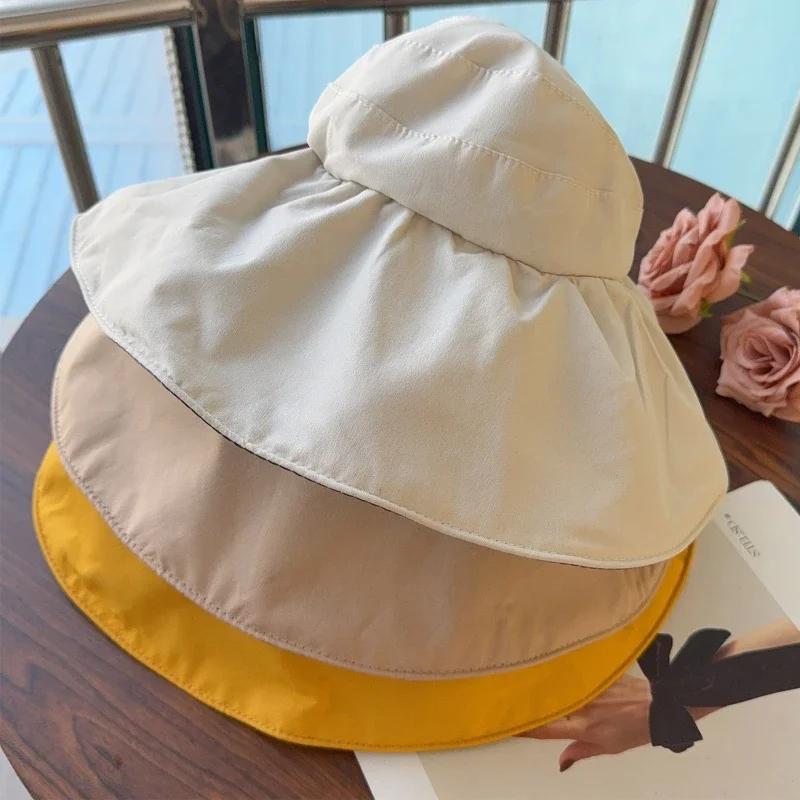2025 Summer Women Wide Brim UV Sun Hat Anti Sunscreen Bucket Hat Outdoor Beach Cap