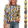 Women's Casual Round Neck Slim Sunflower Print Pleated Seven Sleeve Top
