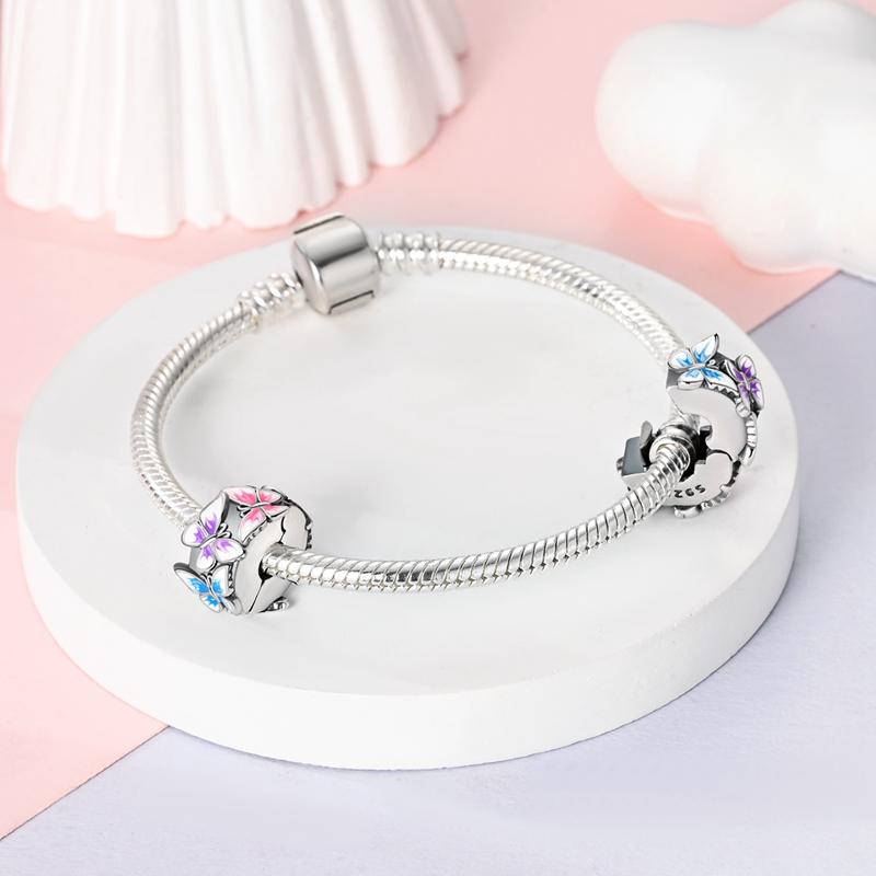 Springtime 925 Silver Sparkling Zircon Colorful Butterfly Charms Beads Fit Qikaola Bracelets DIY Birthday Jewelry Gifts
