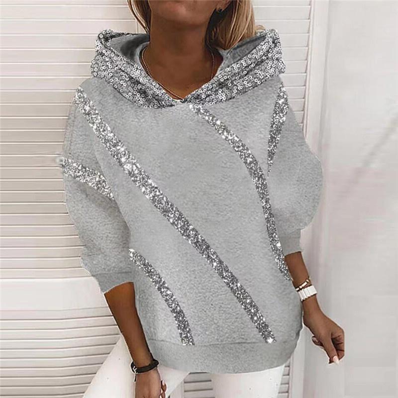 Women's Fashion Sequin Print Loose Hoodie Tshirt