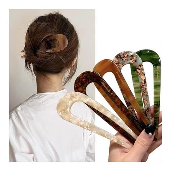 U-Shaped Hairpin Set, 5 Pieces, Tortoiseshell Pattern, Elegant Hair Accessories for Women, Hair Sticks for Updos, Perfect for Formal Occasions and