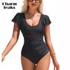 One Piece Swimsuit Women Falbala Design U Collar Bathing Suit Sexy Monokini Swimwear S-XL