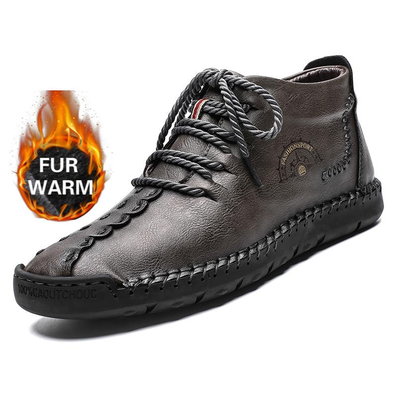 Осенне-зимние мужские кожаные ботинки, плюшевые теплые непромокаемые зимние ботинки, уличные мотоциклетные ботинки, мужские ботильоны