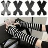 Knitted Long Fingerless Gloves Hip Hop Oversleeve Men and Women Stripe Black Soft Skin Friendly Gloves Stretch Winter Arm Warmer