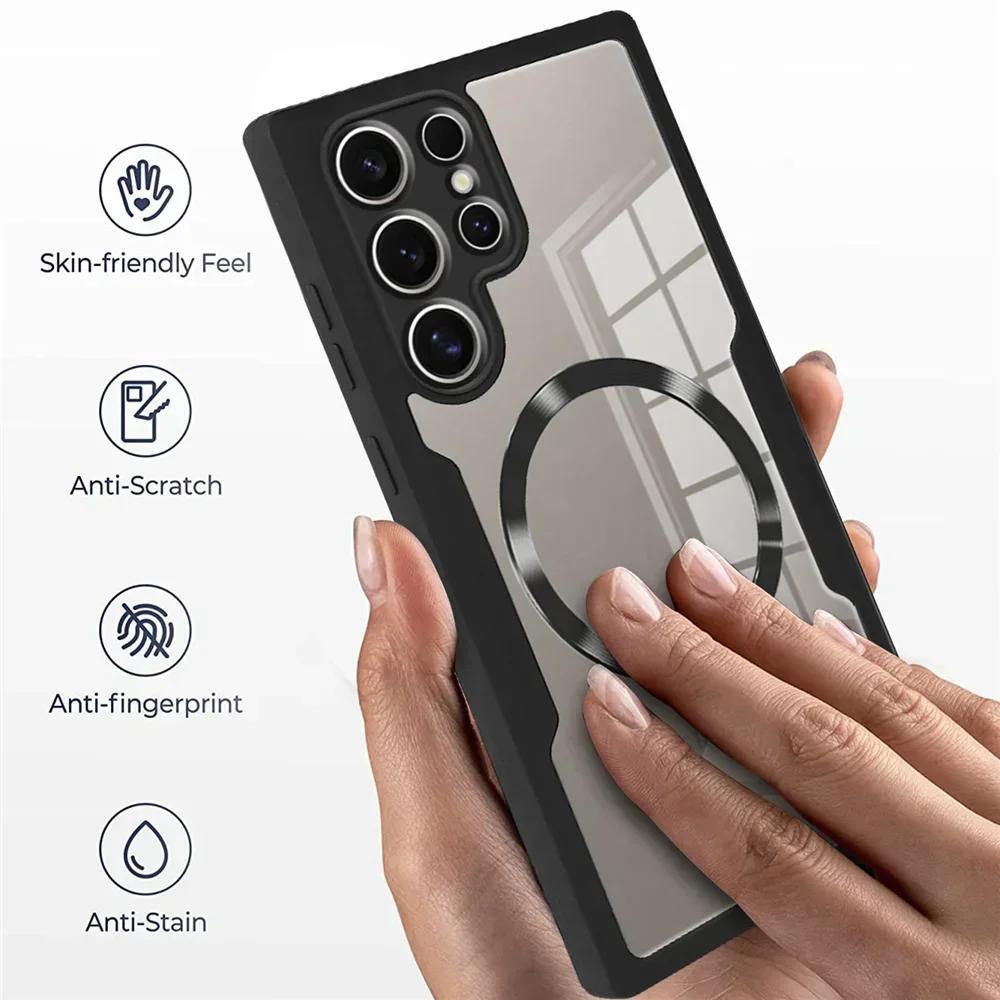 Противоударный чехол 360° с MagSafe для Samsung Galaxy S25 S23 S22 S24 Ultra Plus FE Магнитная беспроводная зарядка Прозрачная крышка