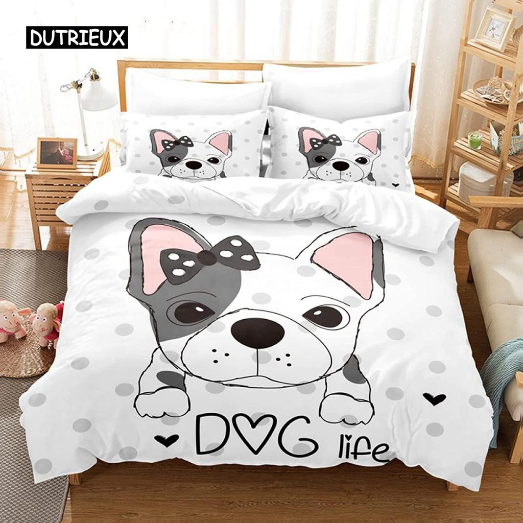 Bulldog Duvet Cover Set Polyester Bulldog Twin Bedding Set Black and White Style Animal Theme Double Queen King Size Quilt Cover