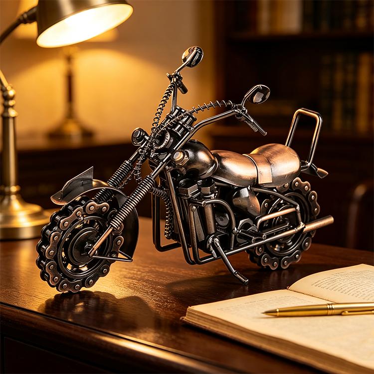 Vintage Metal Motorcycle Figurine, Electroplated Decorative Accent for Home Decor, Man Cave, Desk