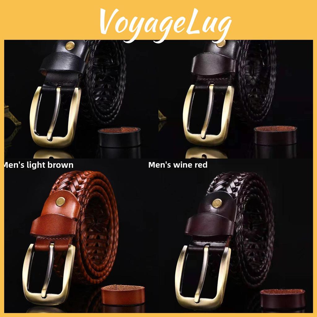 Handmade Leather Belt For Men With Oldstyle Buckle And Woven Pattern For Urban Casuals