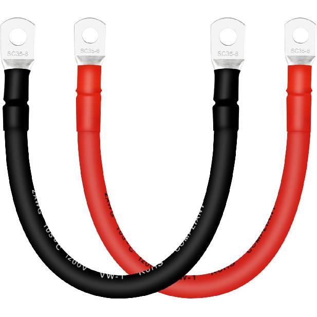 4 AWG Battery Cables with 3/8 inch Copper Terminals(2PCS 1FT)