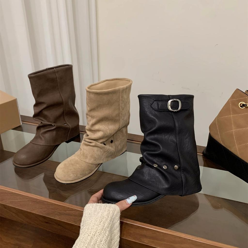 Ботильоны Мартин на толстом каблуке, женские ботинки 2025, новые весенне-осенние мотоциклетные ботинки средней высоты, ботинки-трубы для брюк, ботинки с юбкой