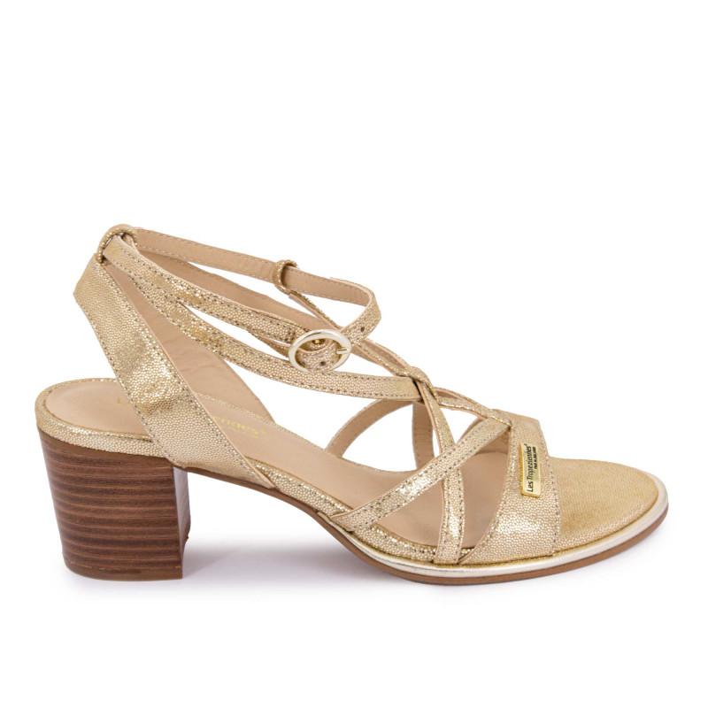 Women's Lirao Iridescent Gold 6cm Heeled Sandals LES TROPEZIENNES PAR M.BELARBI