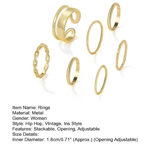 7 шт./компл. женские кольца на костяшки пальцев с геометрическим отверстием, регулируемые штабелируемые кольца в стиле хип-хоп для вечеринки