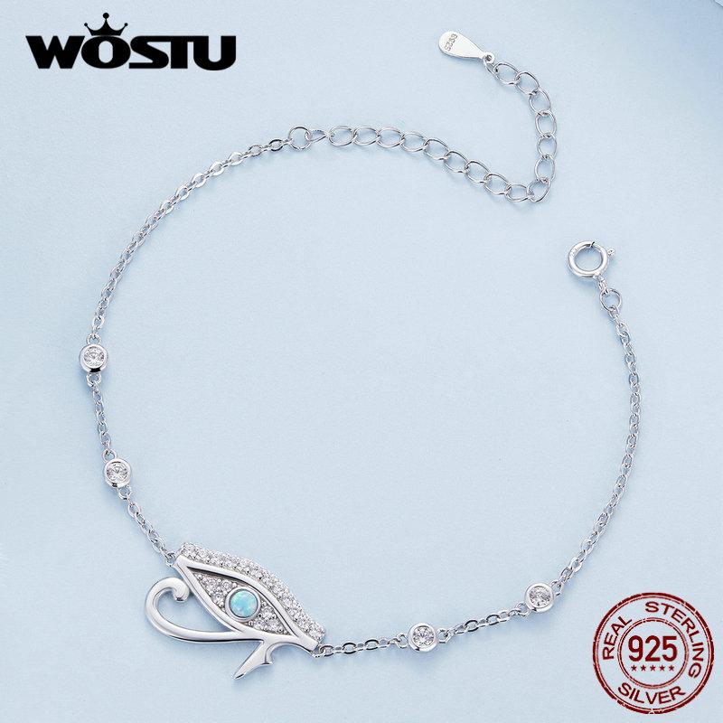 WOSTU 925 Sterling Silver Egyptian Eye of Horus Chain Bracelets Opal Stone White Zircon Guard Bracelet Links For Lover Daughter