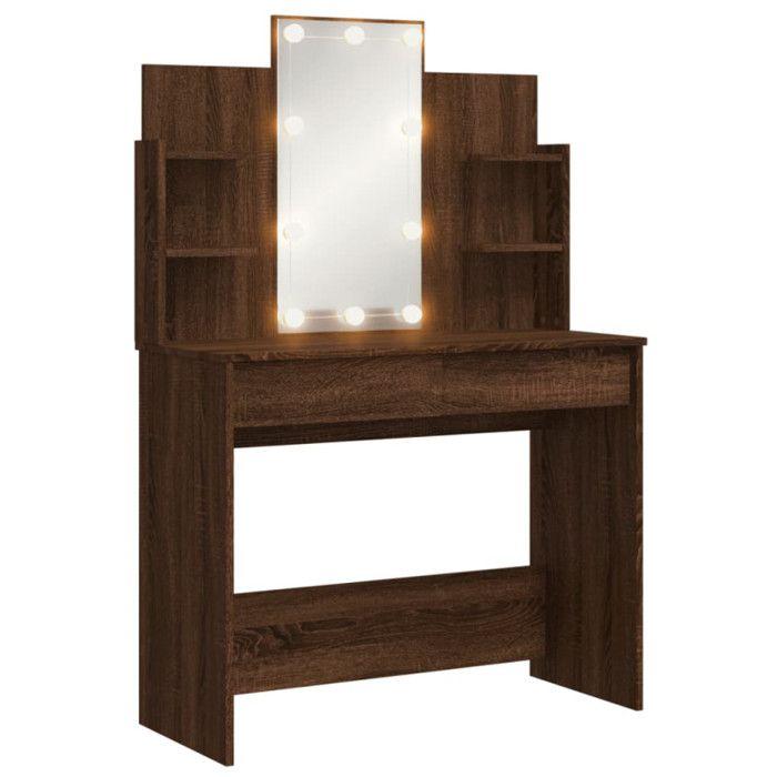 Dressing Table with LED Lights Brown Oak 96x40x142 Cm