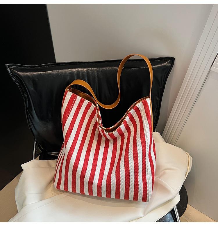 Large Capacity Simple Fashion Striped Cloth Bag Spring New Lazy Style Shopping Bag Shoulder Tote Bag