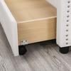Flat Bed Upholstered 140 x 200cm with Slatted Frame 2 Drawers Headboard Youth Bed Guest Pull Rivets Wood & Faux Leather White Storage