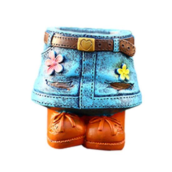 Yousheng Denim Jeans Flower Pot Resin Retro Denim Skirt Flower Pot Home Decor Succulents Planter for Garden Yard Indoor Desk Display