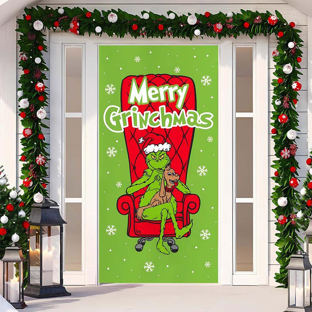 Рождественский чехол на дверь, декоративное подвесное полотно, зеленый чехол на дверь, рождественская дверная занавеска, новогодний гобелен, чехол на дверь, фон