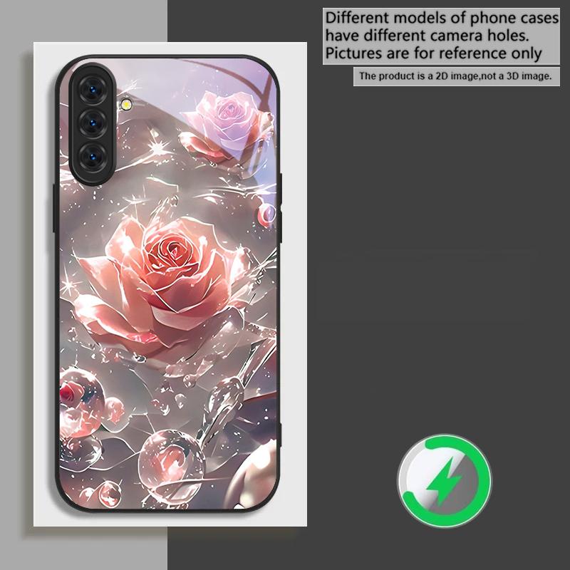 Розы цвета ледяного кристалла Для Samsung Galaxy S26 Ultra S20 FE S21 S22+ S23 Plus S24 Ultra 25 Edge Для Magsafe Стеклянный чехол для телефона
