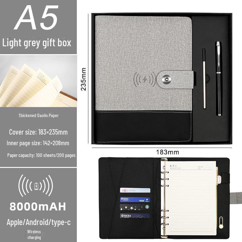 Многофункциональный деловой блокнот: A5 Перезаряжаемый ноутбук, беспроводное зарядное устройство, USB-накопитель и устройство для записи совещаний