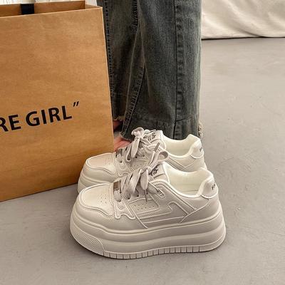 Кожаные белые туфли на платформе женские весна 2025 новые универсальные женские туфли маффин обувь для спорта и отдыха