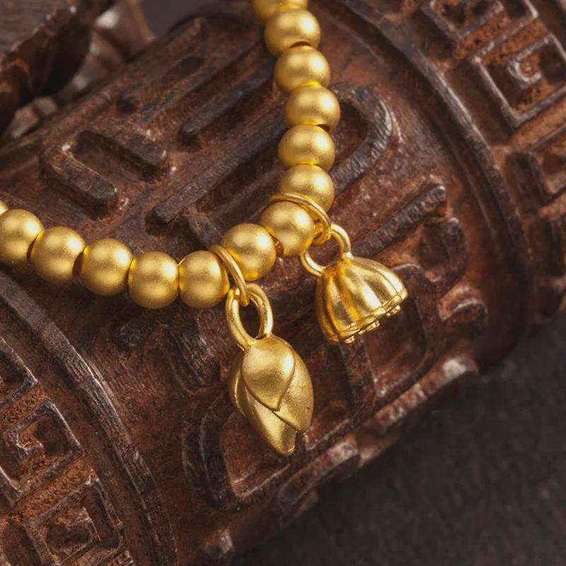 Brass Imitation Gold Lotus Bead Bracelet for Women - Ancient Two Worlds Style, Ideal Gift for Girlfriend