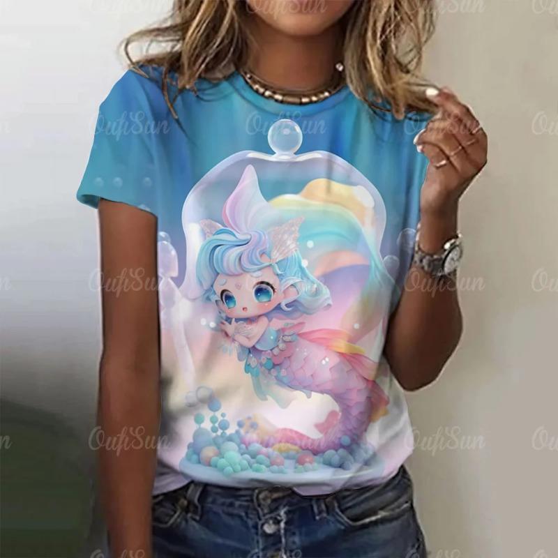 Летние женские футболки с рисунком из мультфильмов, повседневные футболки с короткими рукавами и 3D-драконом для женщин, одежда, свободный уличный топ