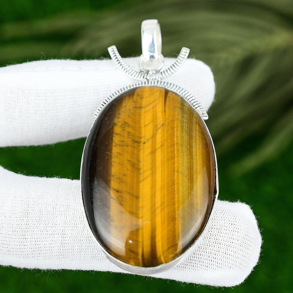 Wedding Gift For Her 925 Sterling Silver Natural Tiger Eye Gemstone Pendant