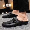 Fashion Men Half Slippers 2025 Summer Breathable Mens Casual Shoes Comfortable Walking Loafers Moccasins PU Leather Men Fashion Slippers