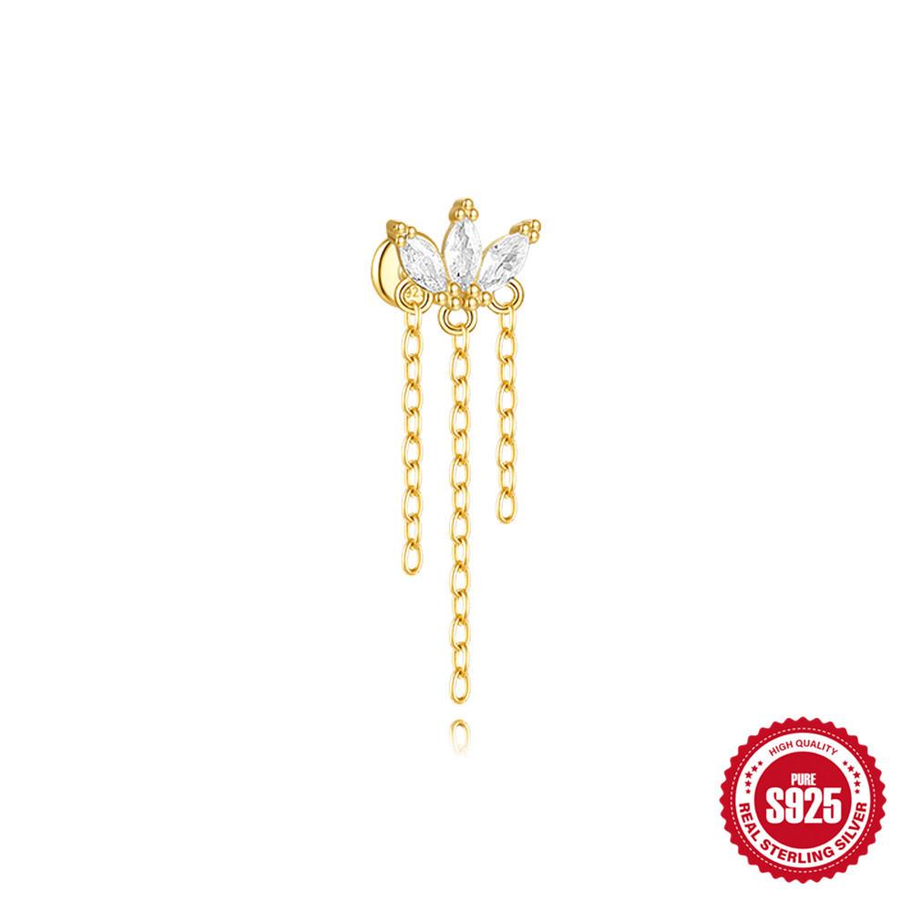 Стильный и простой Ins S925 стерлингового серебра Кайт камень с бриллиантами Плоская головка Внутренняя резьба Прокол Козелок серьга-пусет женская