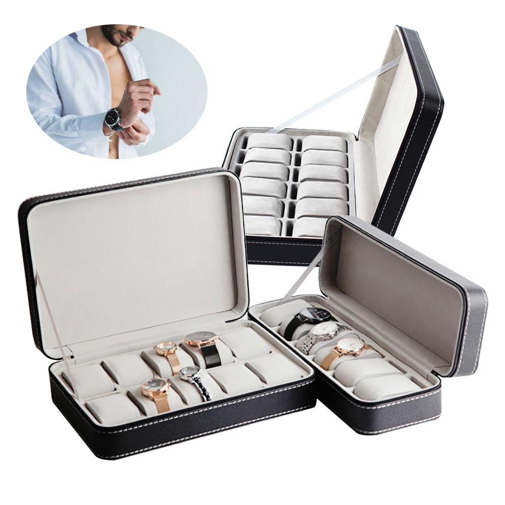 Dust-proof PU Leather Watch Box 6/10/12 Bit Watch Storage Box Zipper Watch Box  Men Women Use