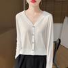 Summer V-neck Knitted Thin Solid Color Loose Sun-protective Fashionable Casual Long-sleeved Top