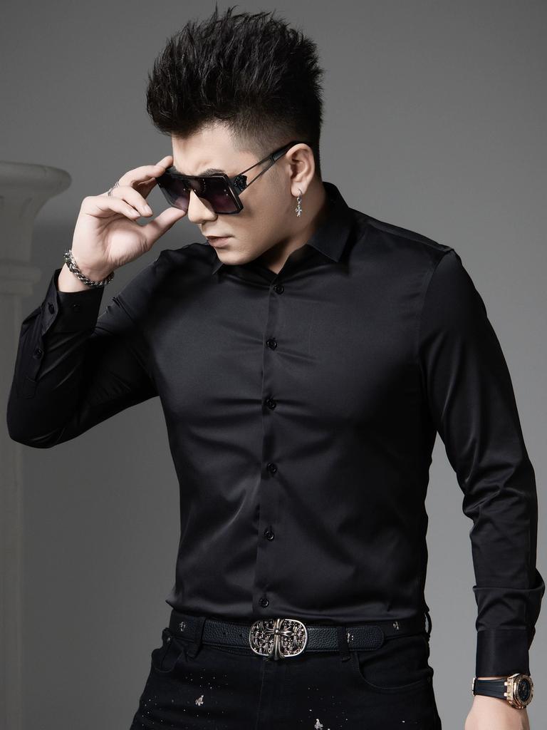 European Trendy Brand Wrinkle-Resistant Non-Iron Shirt Men's Long-Sleeve Autumn Business Casual Formal Solid Color High-End Shirt for Men