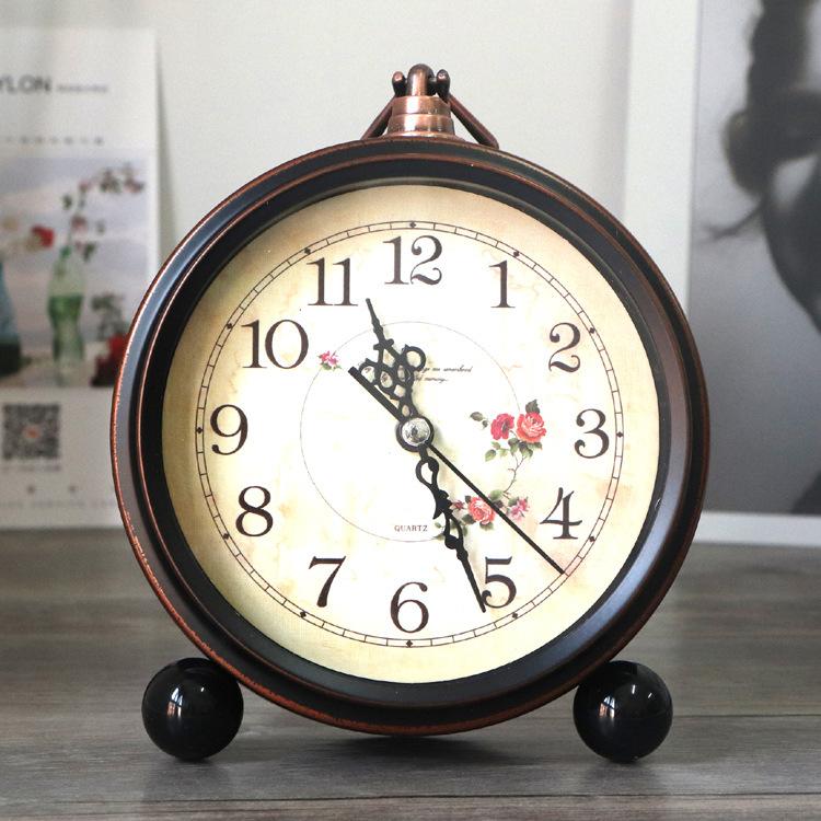 Retro European Style Pastoral Creative Alarm Clock Lazy Silent Student Alarm Clock Simple Bedside Small Alarm Clock Seat Table Clock