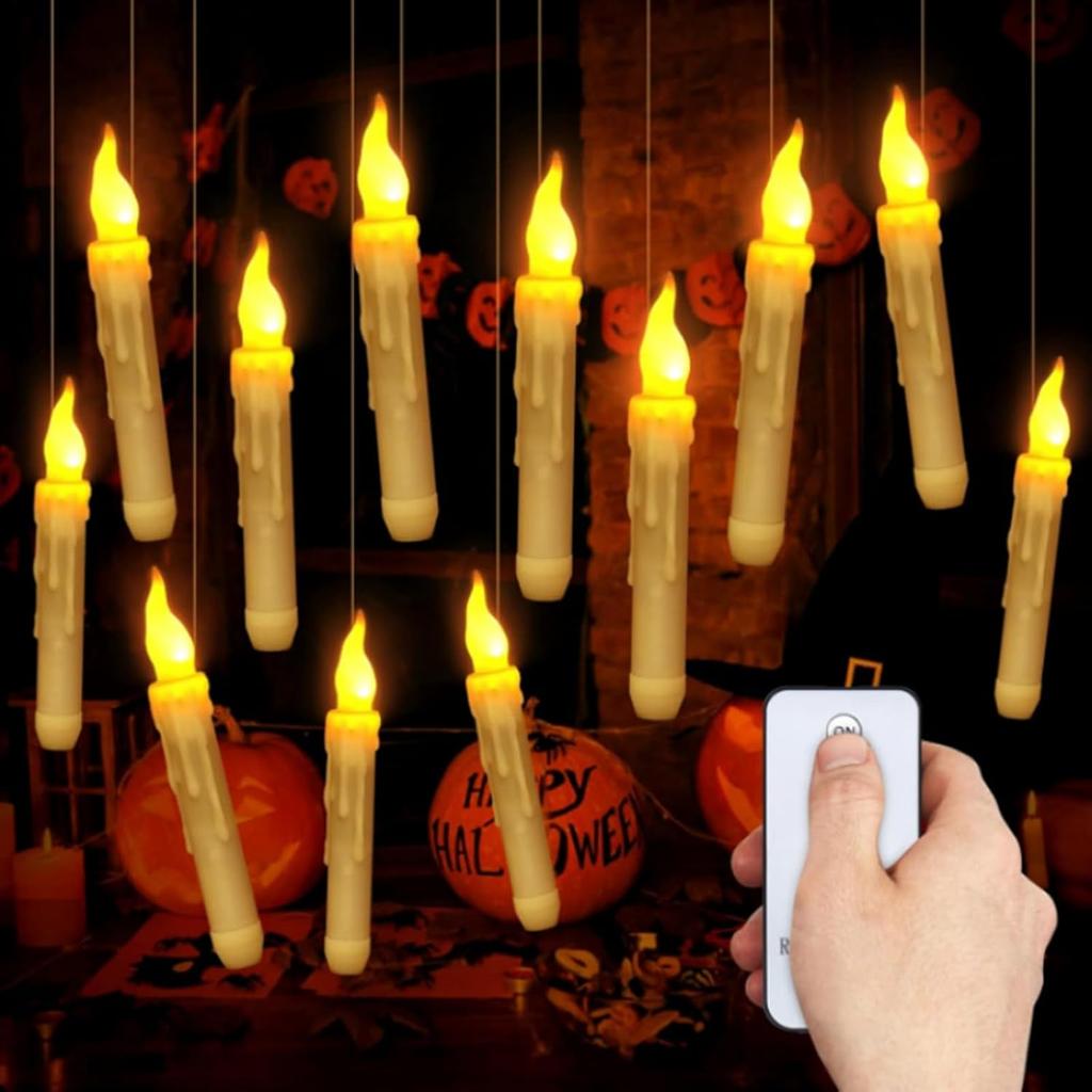 Flameless Floating LED Candles Set with Magic Wand Remote Control Warm White Flickering Light for Christmas Wedding Decor