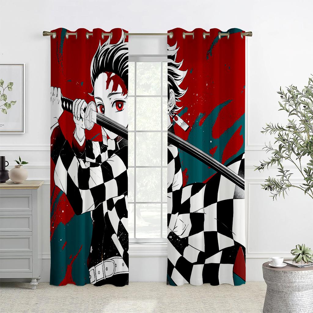 2 шт. японские - кровавые аниме узоры печатные шторы, анимированные мультфильмы, кармашки для детской комнаты декоративные шторы