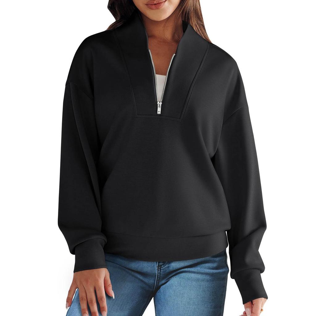 Женская толстовка на молнии с длинным рукавом и воротником на четверть молнии, пуловер, топы, осенние наряды