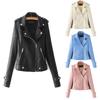 Faux Leather Jacket Women Zip Belt Coats Black PU