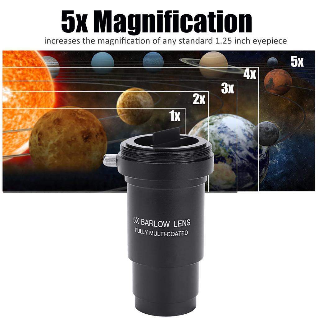 Multi Coated 1.25" 5X Barlow Lens M42 Thread for 31.7mm Telescopes Eyepiece