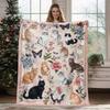 Thick, Soft and Fluffy Blanket Cute Cat and Floral Patterned Blanket Carriage-style Bedroom and Living Room Coverlet