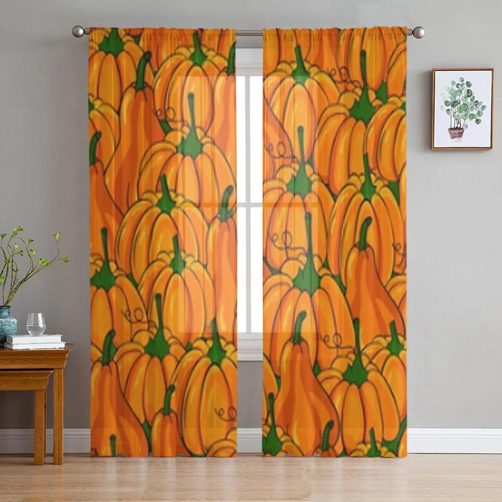 Прозрачные шторы в мультяшном стиле тыквы для гостиной, спальни, кухни, тюлевые занавески, декоративные прозрачные панели для дома