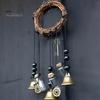 Door Knob Witch Bell Home Protection Handmade Hanging Brass Bell Wishing Bottle Rattan Wreath Witchcraft Door Hanger Wicca Wind Chime Decoration