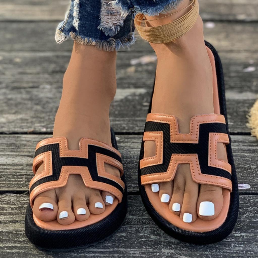 Slippers Women's Summer New Color Blocking One Word Casual Fashion Large Size