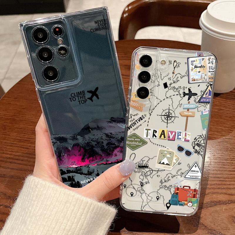 Чехол для телефона с принтом карты путешествий по снежным горам для Samsung Galaxy S26 S25 S24 S23 Ultra S22 Plus S24 S21 FE S25 Edge Прозрачный мягкий чехол
